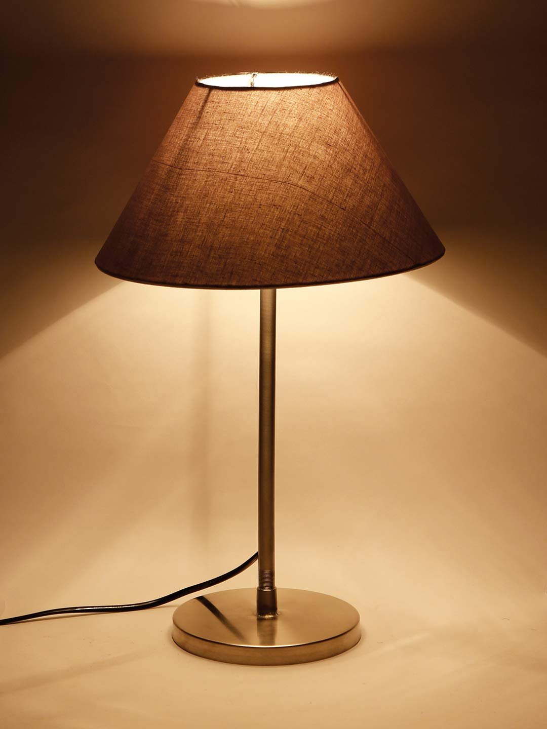 Conical Grey Cotton Shade Table Lamp with Steel Base