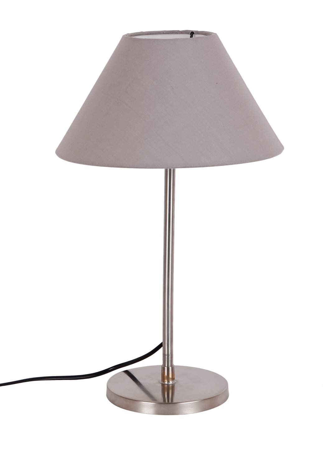Conical Grey Cotton Shade Table Lamp with Steel Base