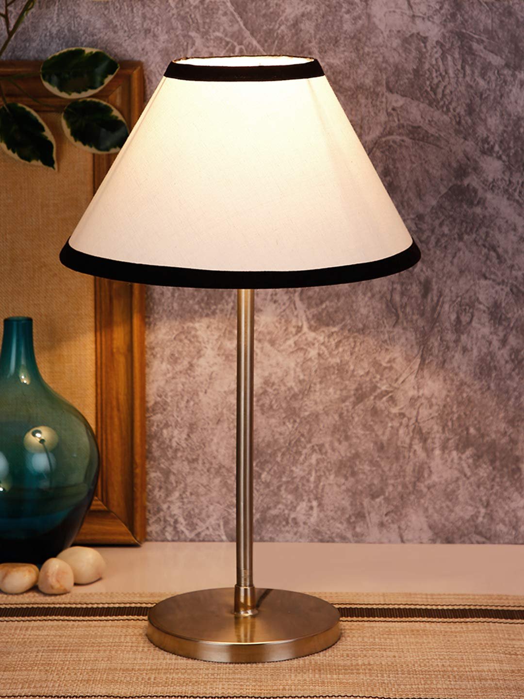 Conical Multicolor Cotton Shade Table Lamp with Steel Base