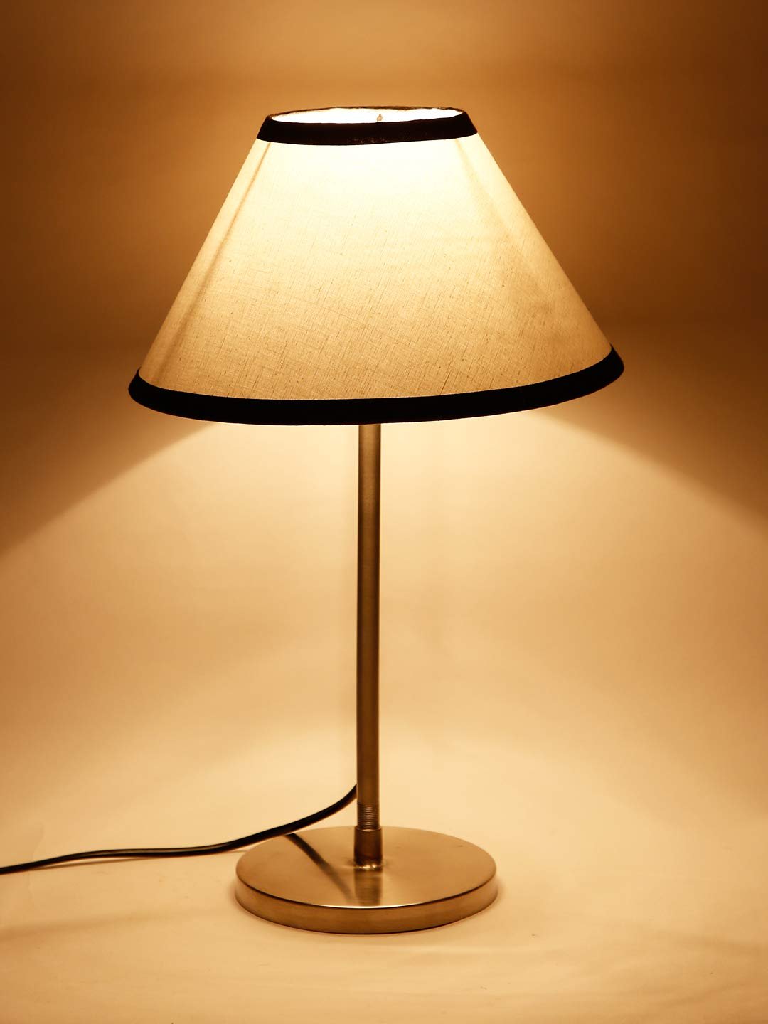 Conical Multicolor Cotton Shade Table Lamp with Steel Base