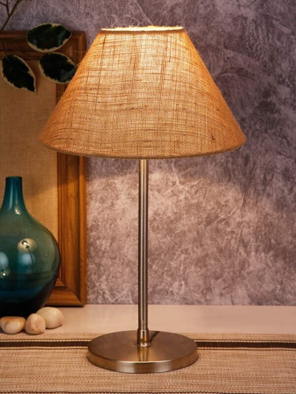 Conical Beige Jute Shade Table Lamp with Steel Base
