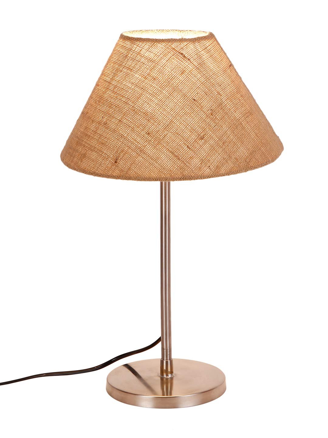 Conical Beige Jute Shade Table Lamp with Steel Base
