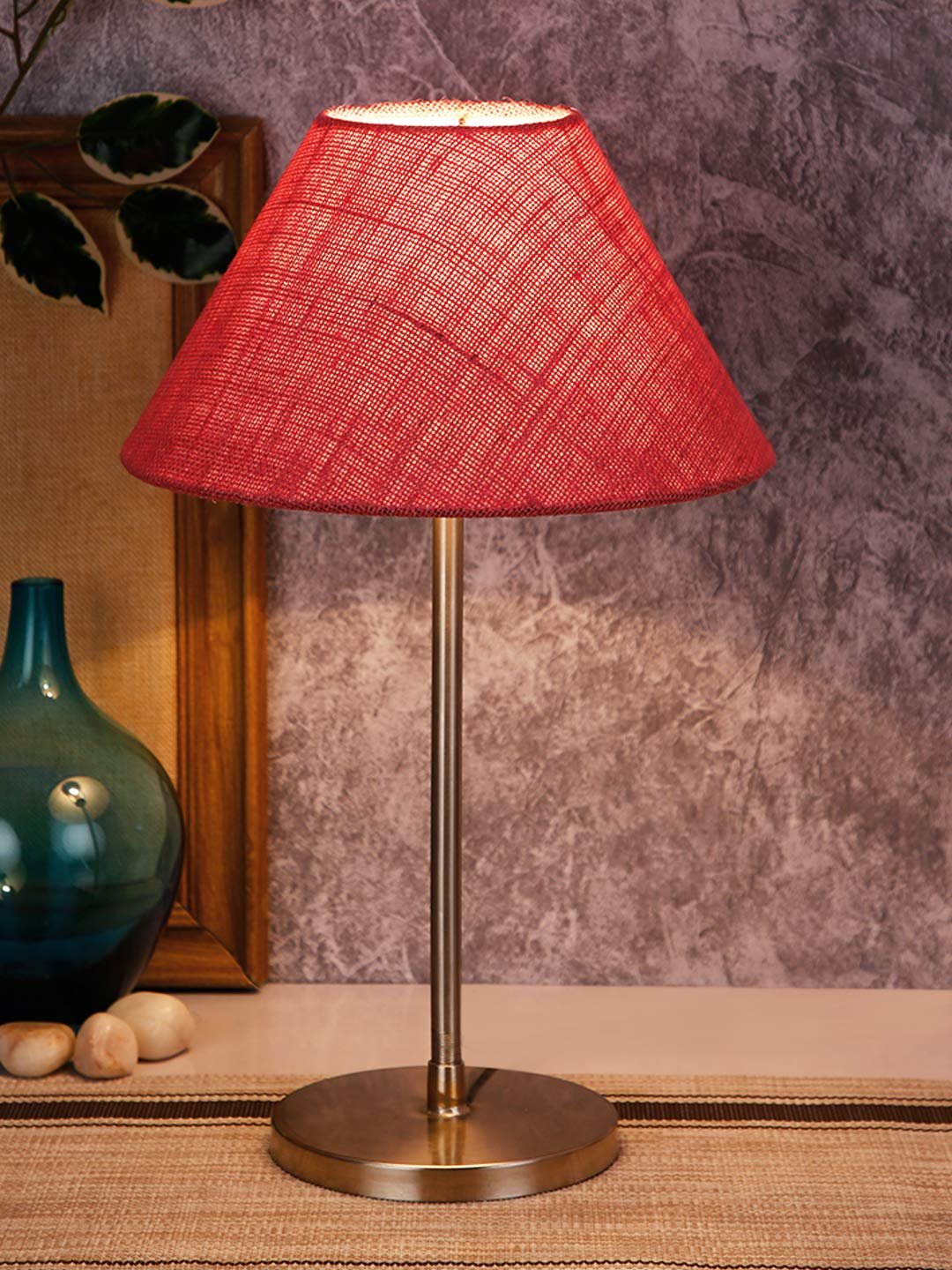 Conical Pink Jute Shade Table Lamp with Steel Base