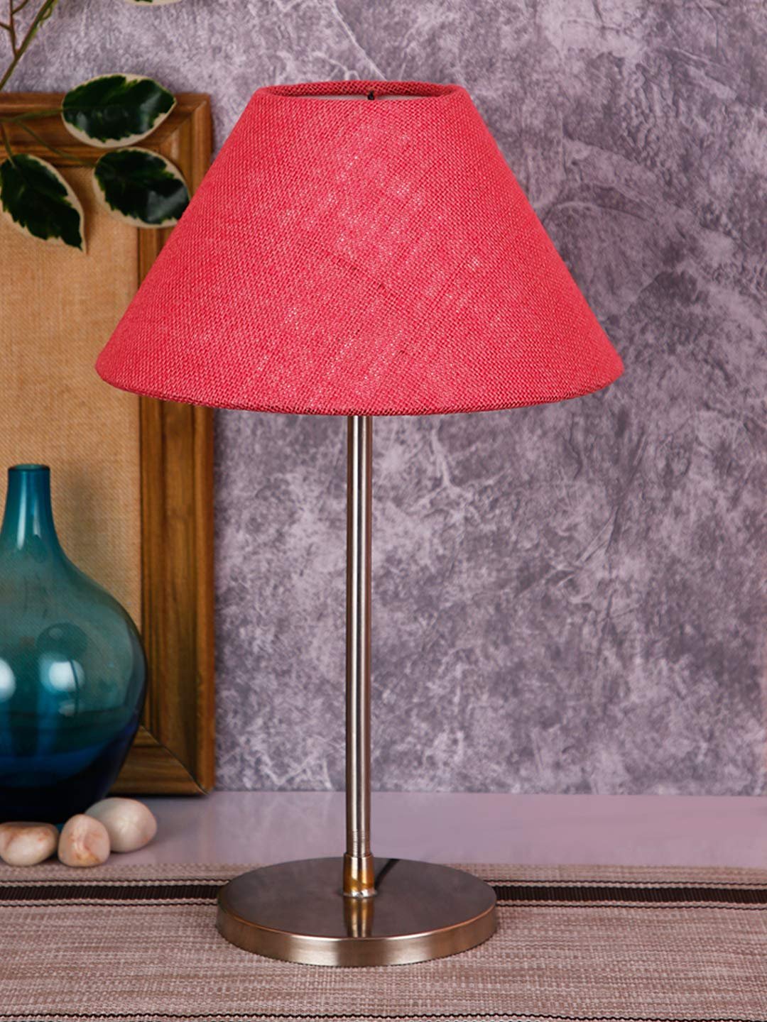 Conical Pink Jute Shade Table Lamp with Steel Base