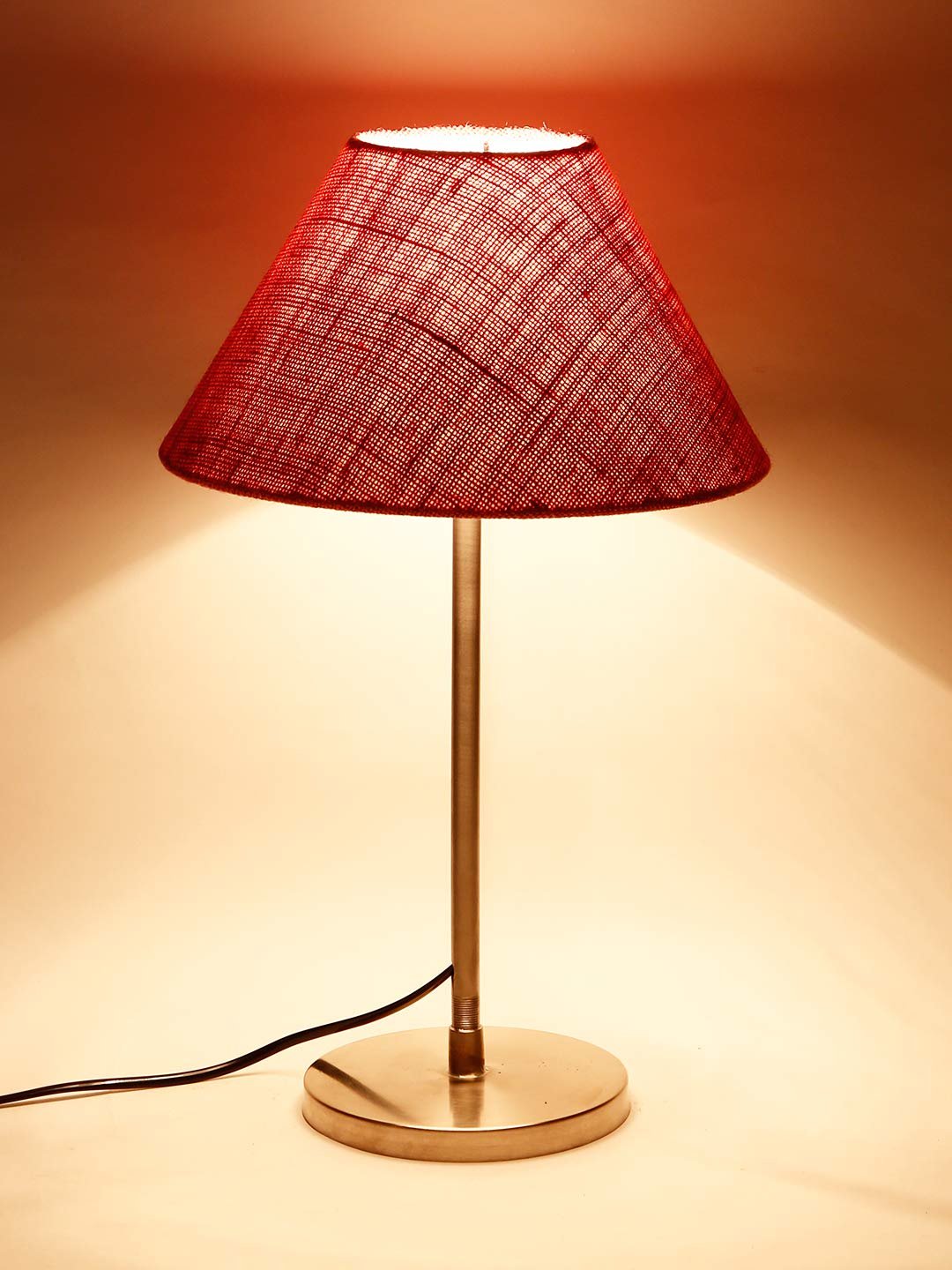 Conical Pink Jute Shade Table Lamp with Steel Base
