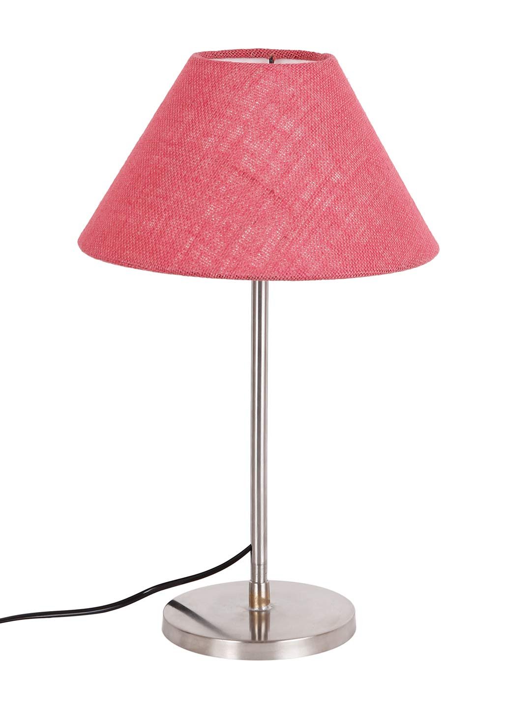 Conical Pink Jute Shade Table Lamp with Steel Base
