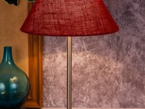 Conical Maroon Jute Shade Table Lamp with Steel Base