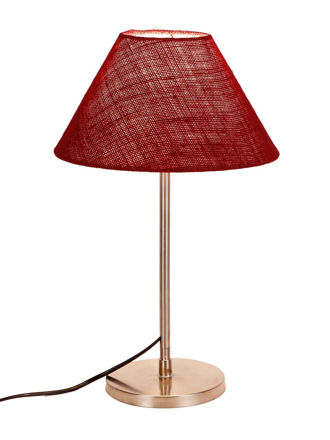 Conical Maroon Jute Shade Table Lamp with Steel Base