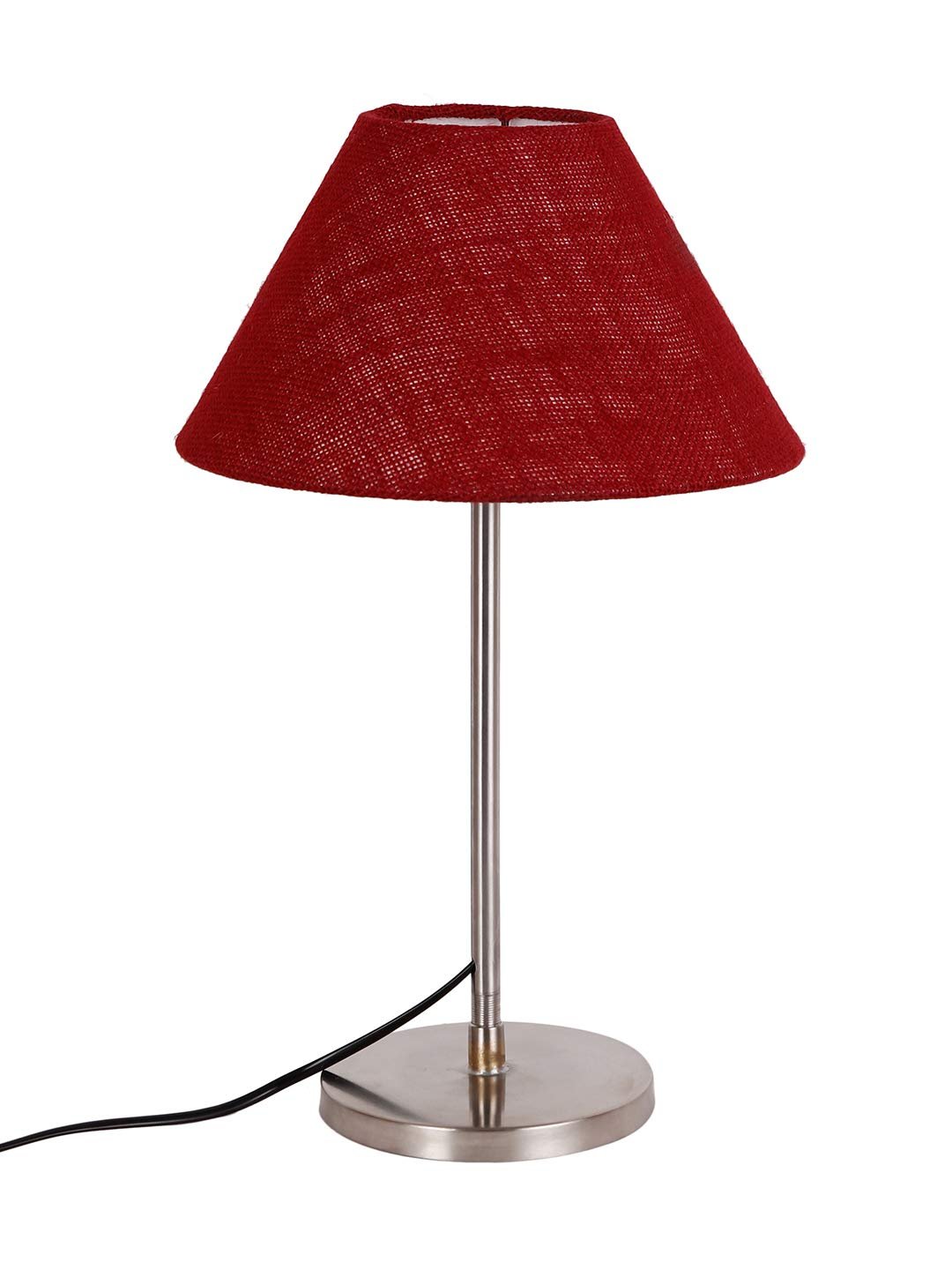 Conical Maroon Jute Shade Table Lamp with Steel Base