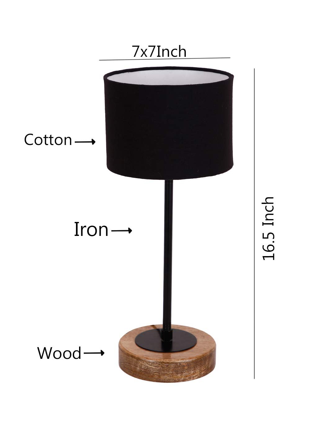 Drum Black Cotton Shade Table Lamp with Wood Base