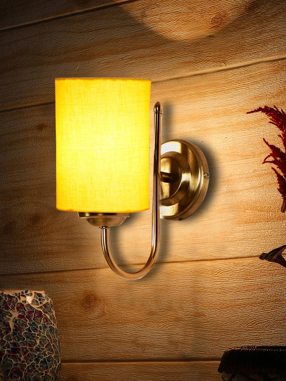 Drum Orange Cotton Shade Table Lamp with Wood Base