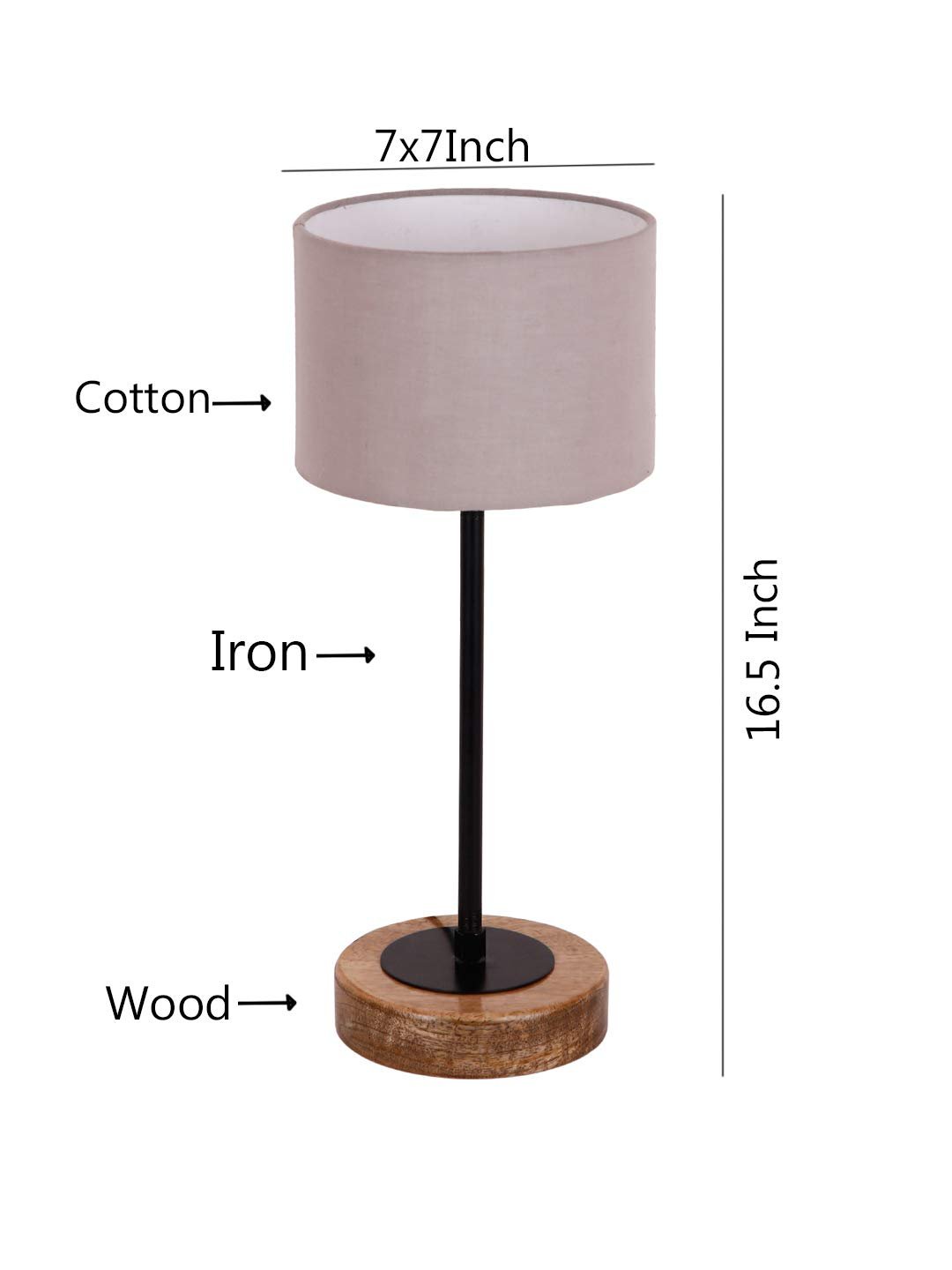 Drum Grey Cotton Shade Table Lamp with Wood Base