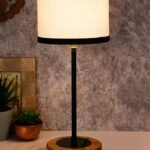 Drum Multicolor Cotton Shade Table Lamp with Wood Base