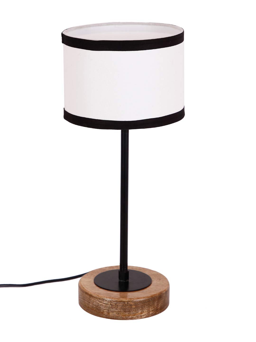 Drum Multicolor Cotton Shade Table Lamp with Wood Base