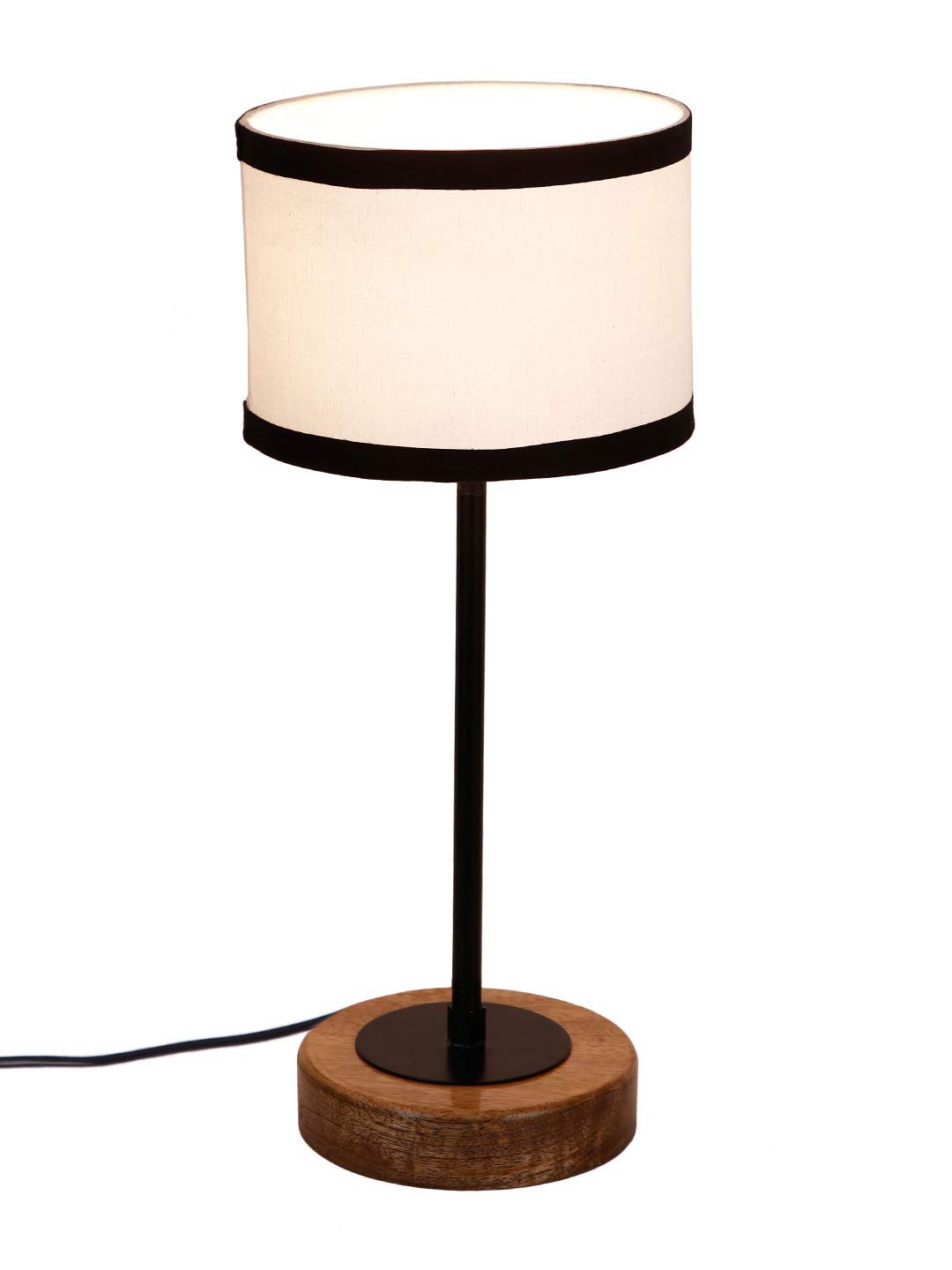 Drum Multicolor Cotton Shade Table Lamp with Wood Base