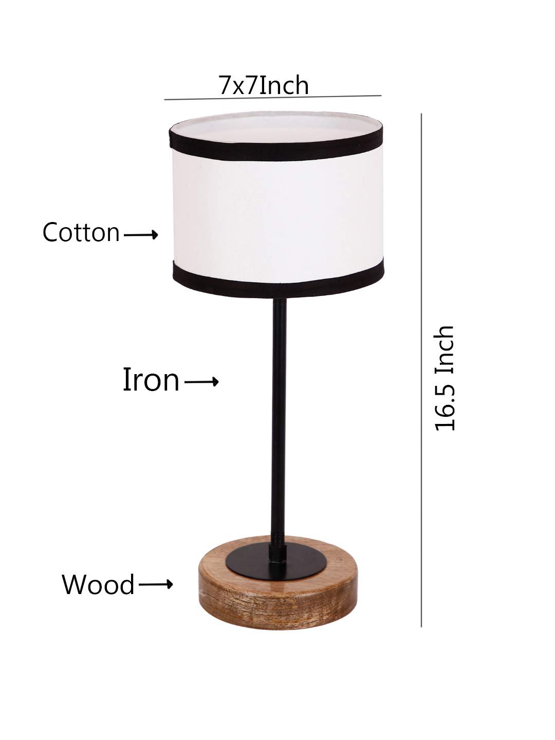 Drum Multicolor Cotton Shade Table Lamp with Wood Base