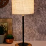 Drum White Jute Shade Table Lamp with Wood Base
