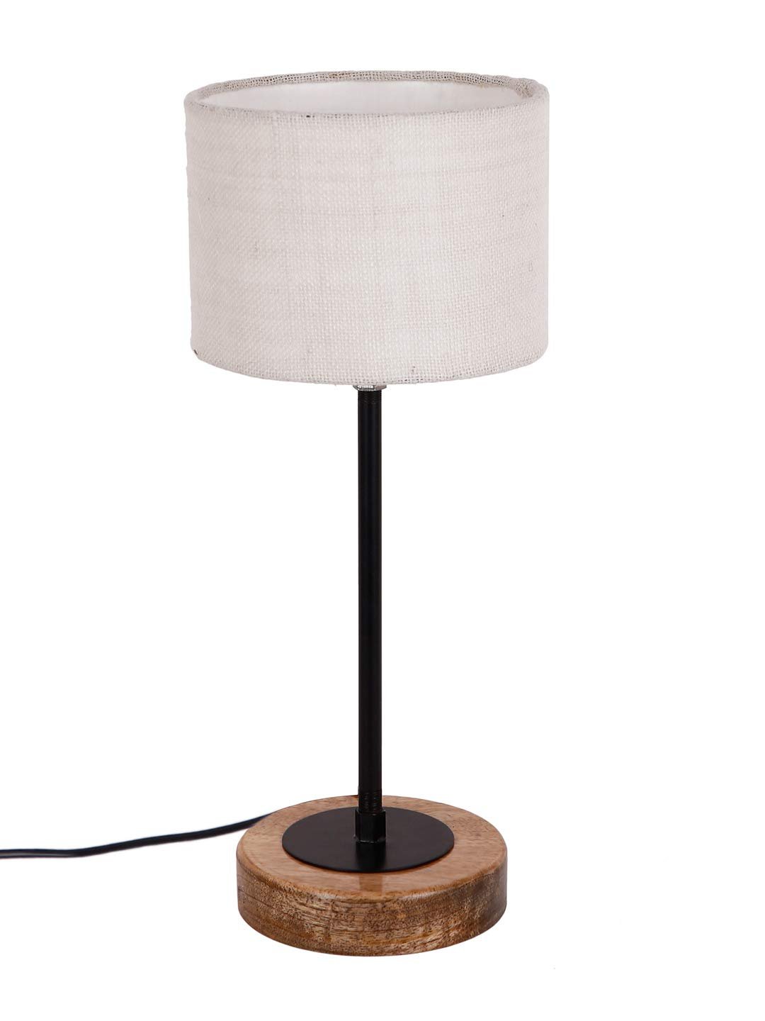 Drum White Jute Shade Table Lamp with Wood Base