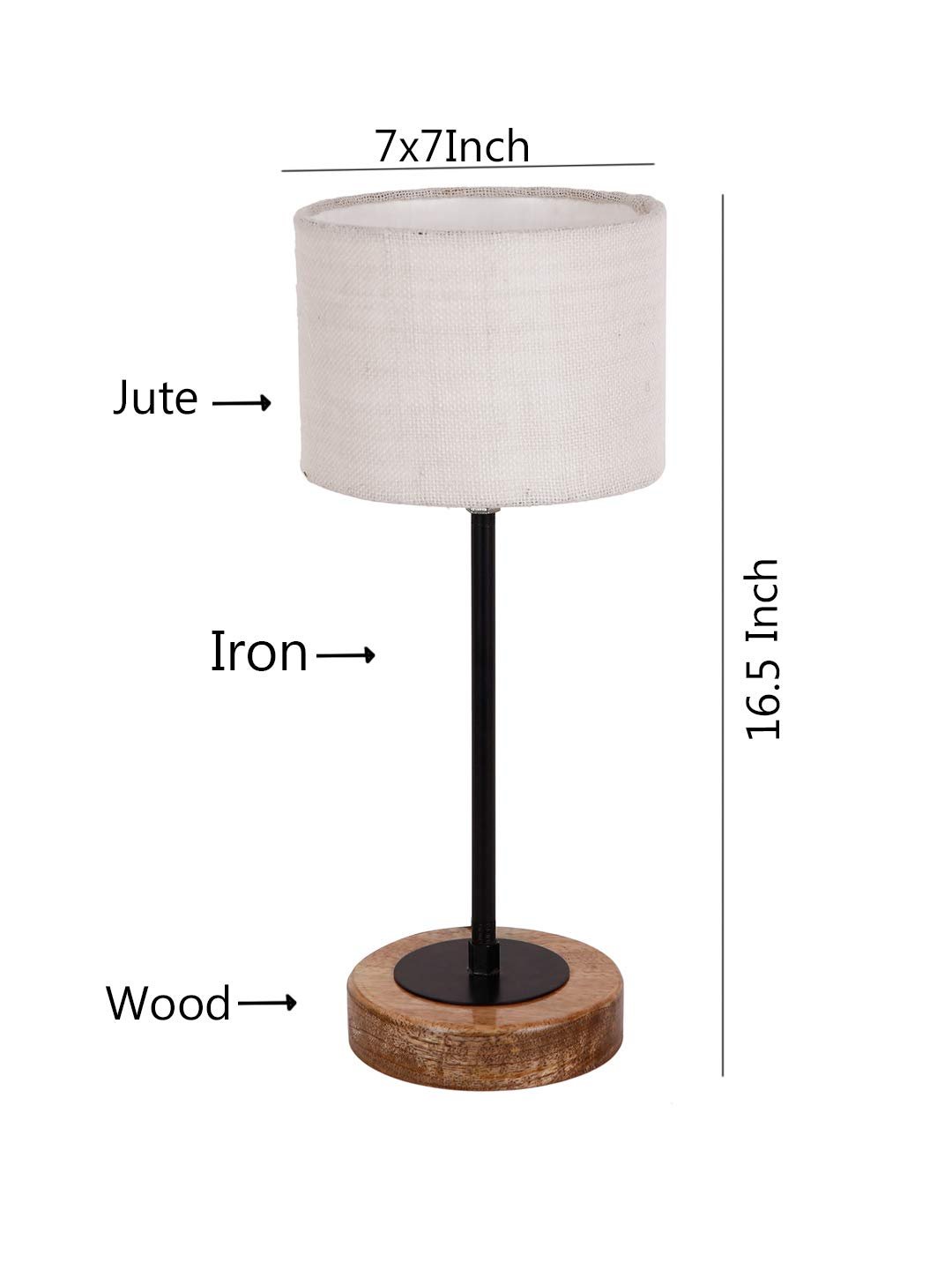 Drum White Jute Shade Table Lamp with Wood Base