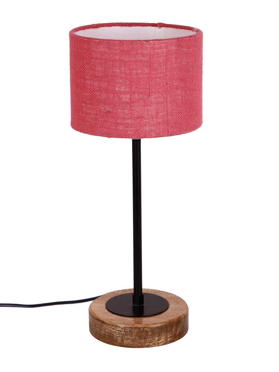 Drum Pink Jute Shade Table Lamp with Wood Base