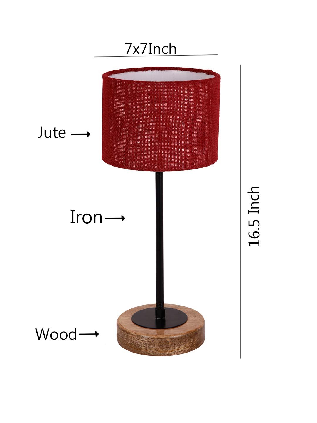 Drum Maroon Jute Shade Table Lamp with Wood Base