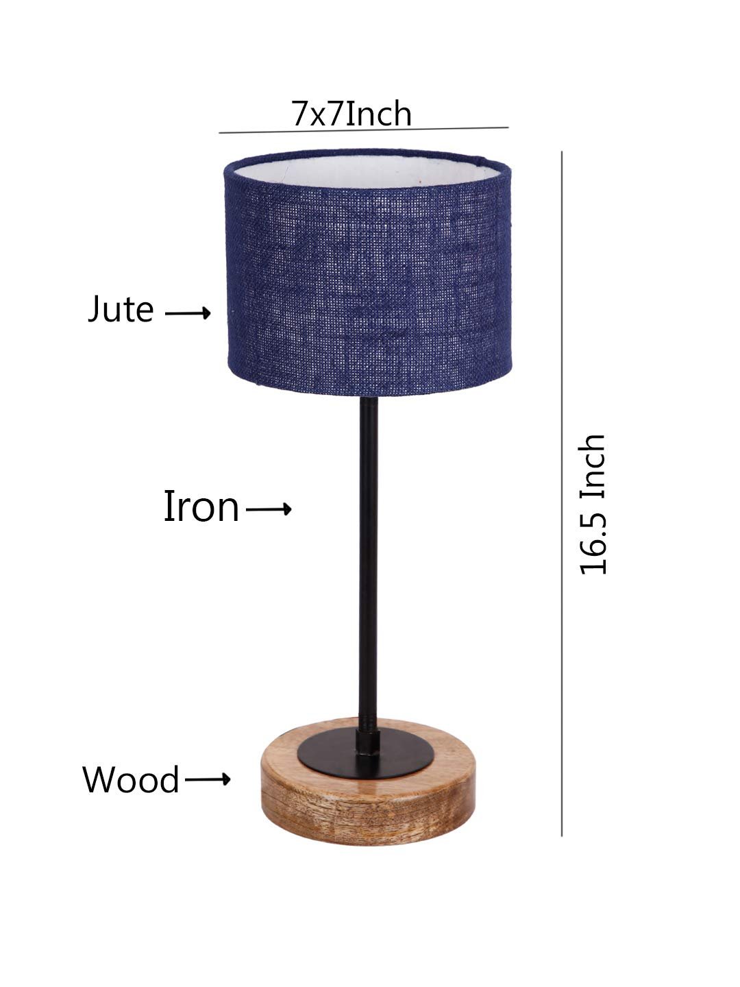 Drum Blue Jute Shade Table Lamp with Wood Base