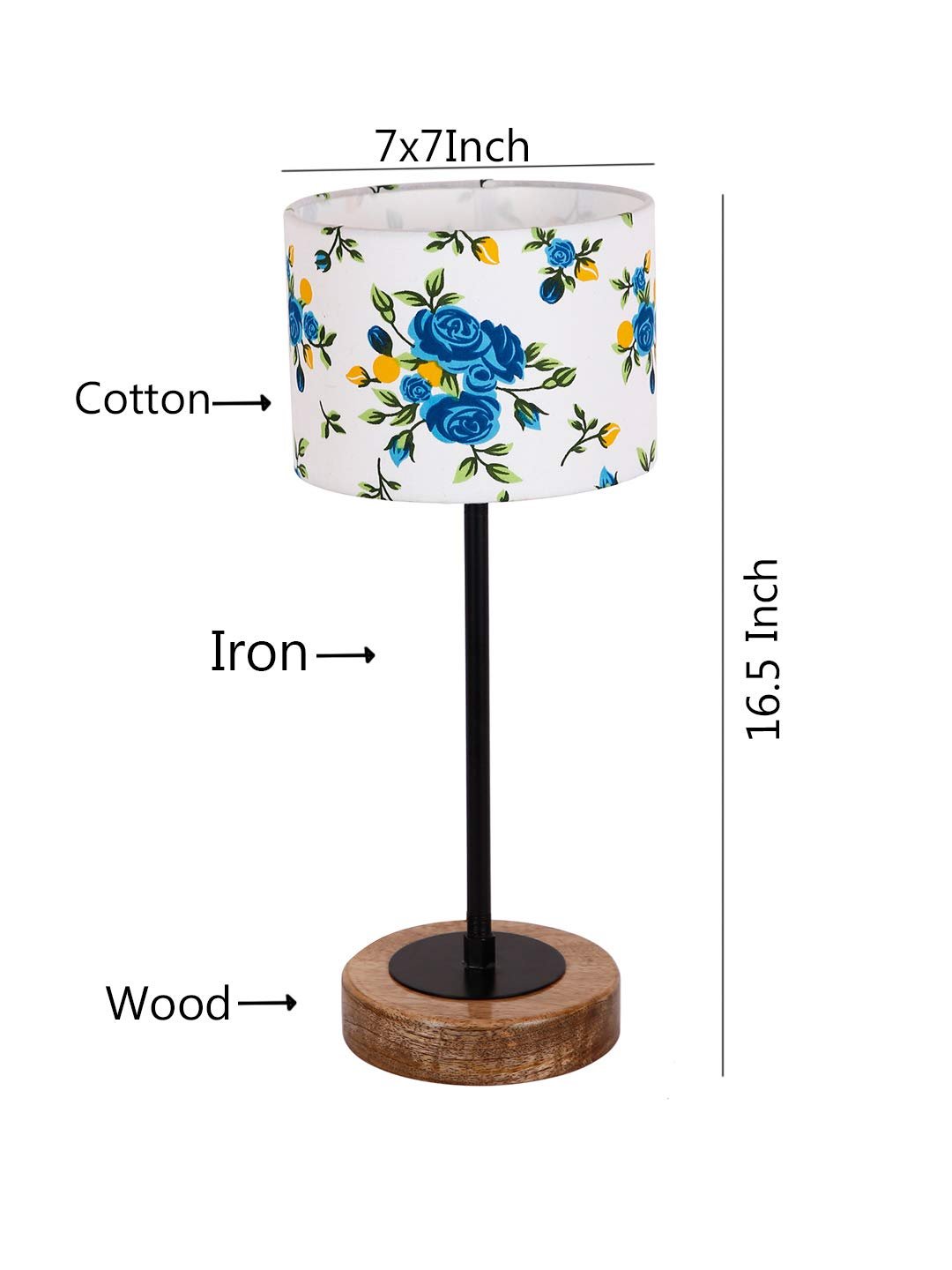 Drum Multicolor Cotton Shade Table Lamp with Wood Base