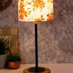 Drum Multicolor Cotton Shade Table Lamp with Wood Base