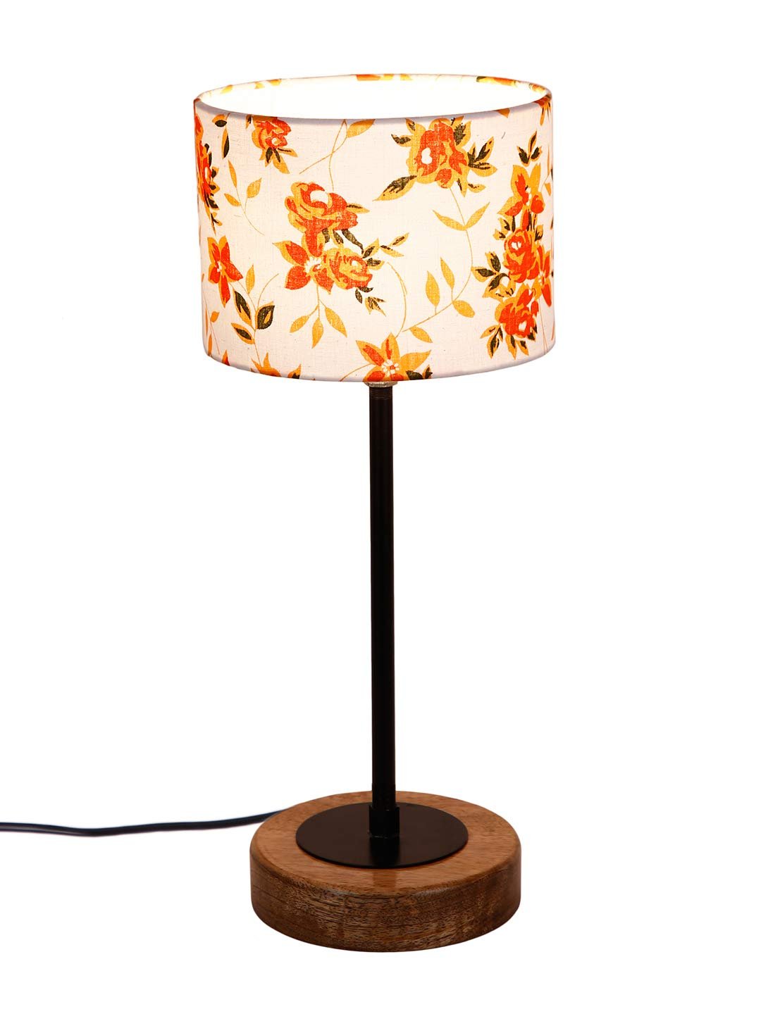 Drum Multicolor Cotton Shade Table Lamp with Wood Base