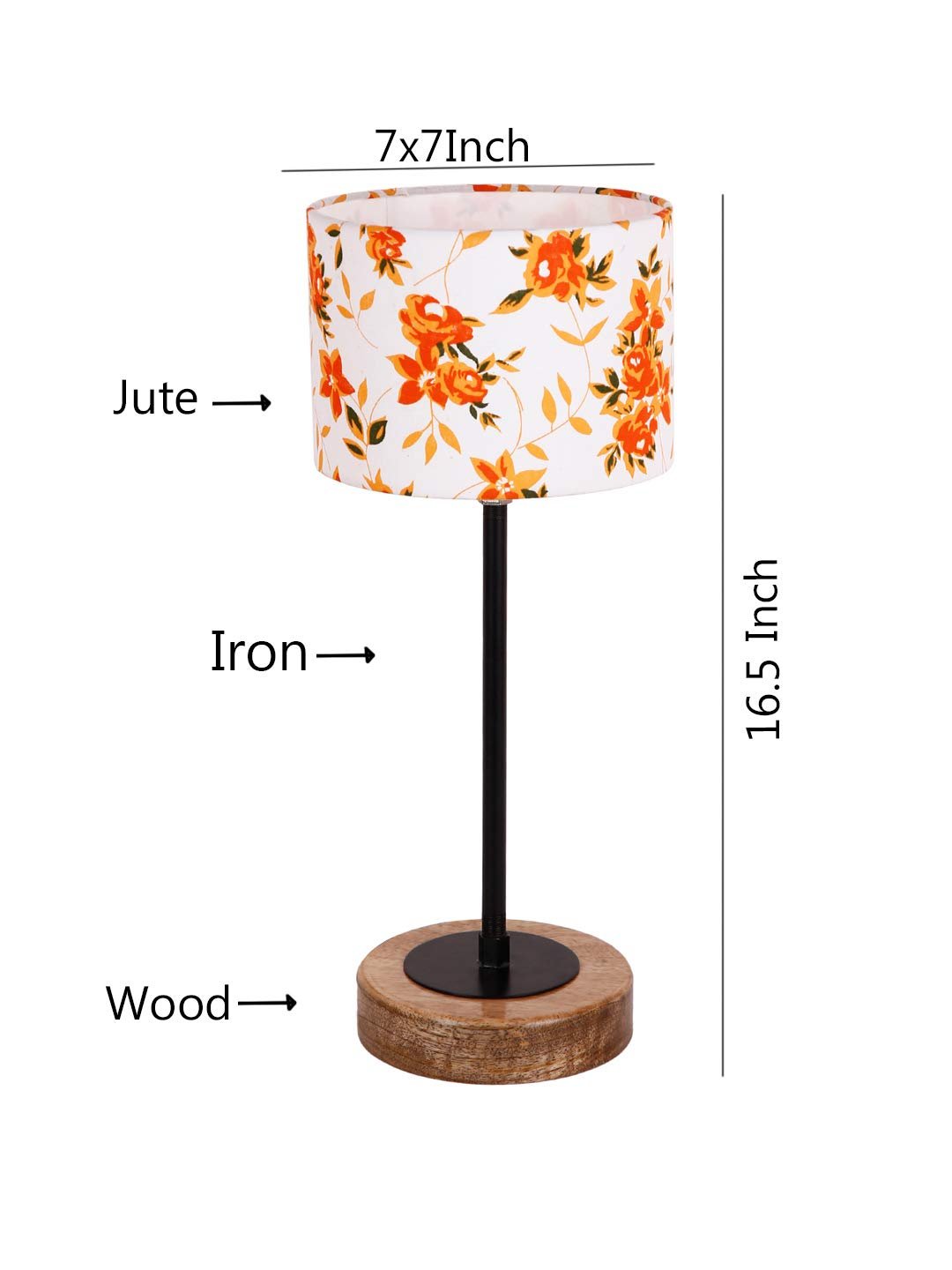 Drum Multicolor Cotton Shade Table Lamp with Wood Base