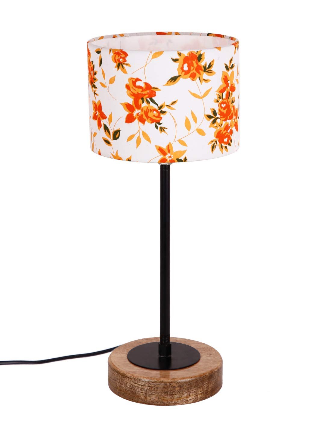 Drum Multicolor Cotton Shade Table Lamp with Wood Base