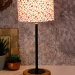 Drum Multicolor Cotton Shade Table Lamp with Wood Base