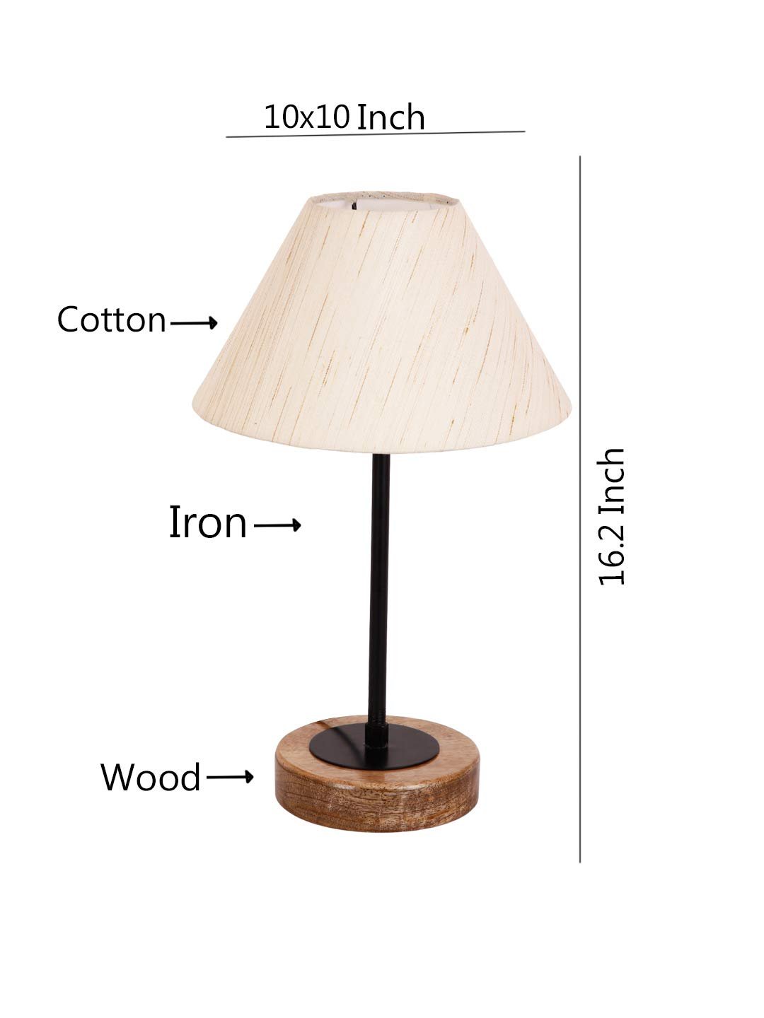 Conical Off White Cotton Shade Table Lamp with Wood Base
