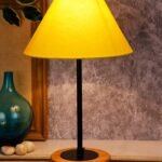 Conical Cotton Shade Table Lamp with Wood Base
