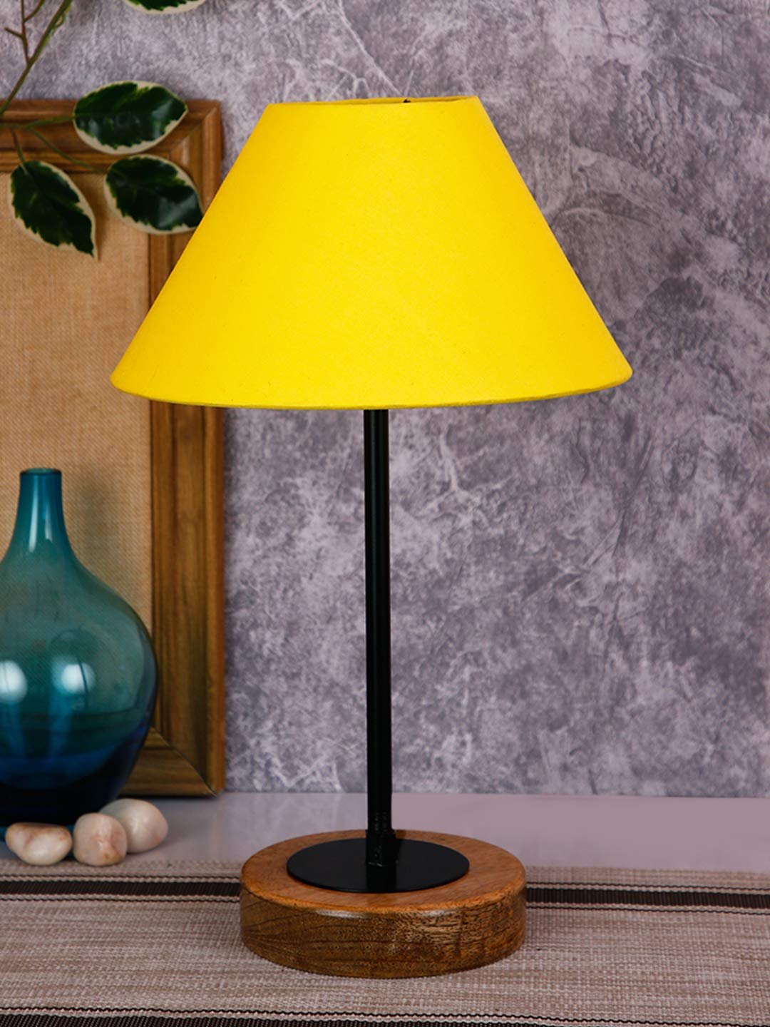 Conical Cotton Shade Table Lamp with Wood Base