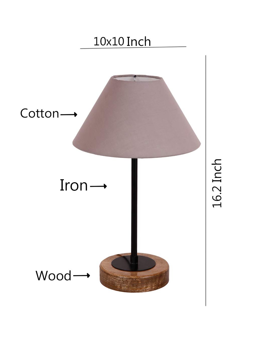 Conical Grey Cotton Shade Table Lamp with Wood Base