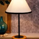 Conical Multicolor Cotton Shade Table Lamp with Wood Base