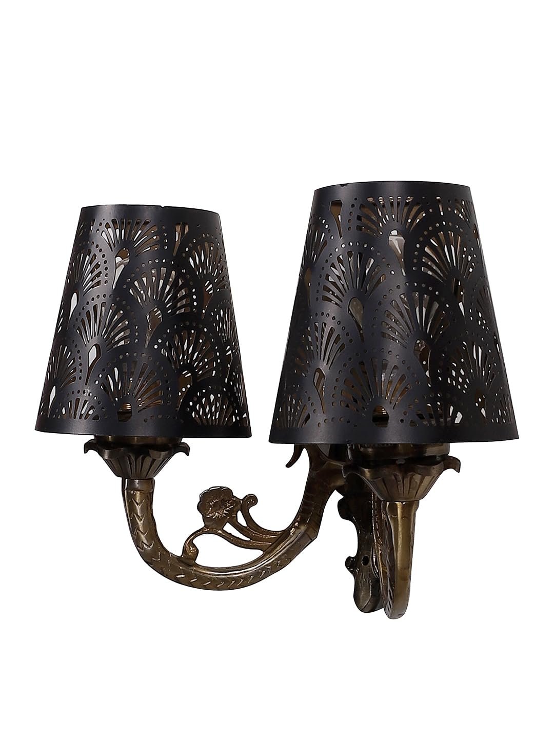 Conical Multicolor Cotton Shade Table Lamp with Wood Base