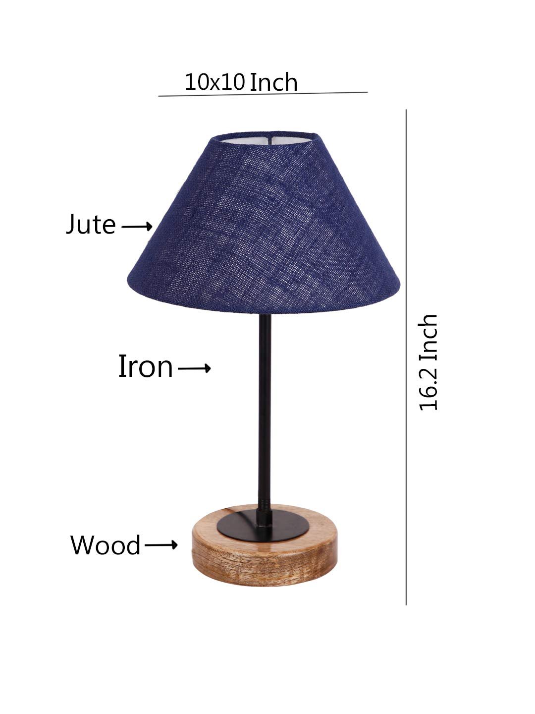 Conical Blue Jute Shade Table Lamp with Wood Base