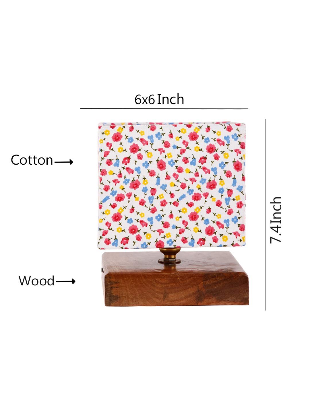 Square Multicolor Cotton Shade Table Lamp with Wood Base