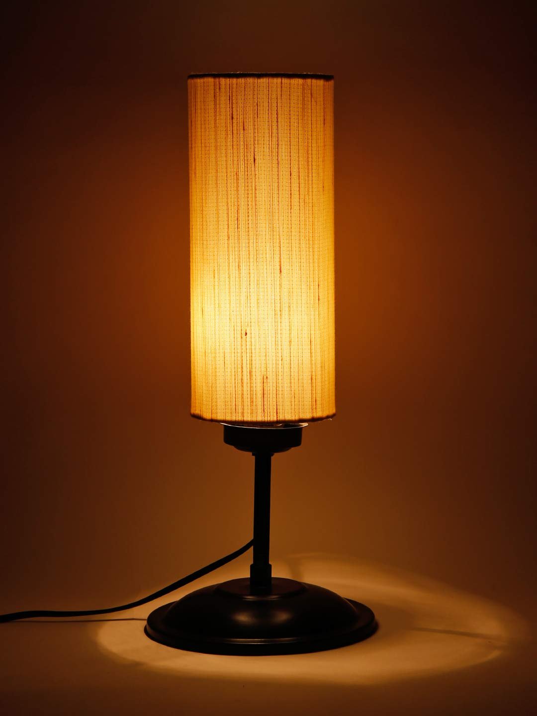 Cylindrical Off-White Cotton Shade Table Lamp with Black Base (Size : 6.75x6.75x16.1 Inches)