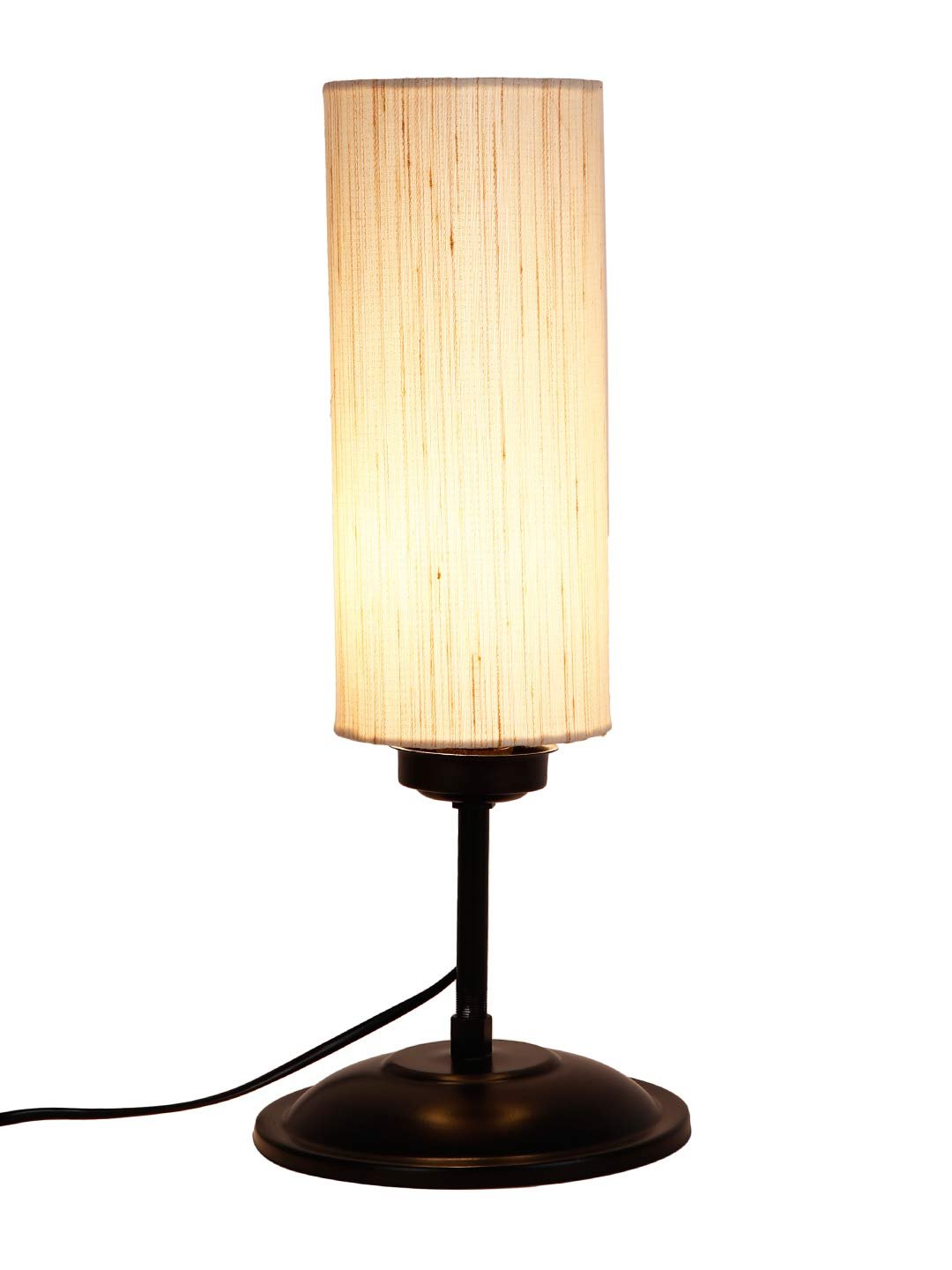 Cylindrical Off-White Cotton Shade Table Lamp with Black Base (Size : 6.75x6.75x16.1 Inches)