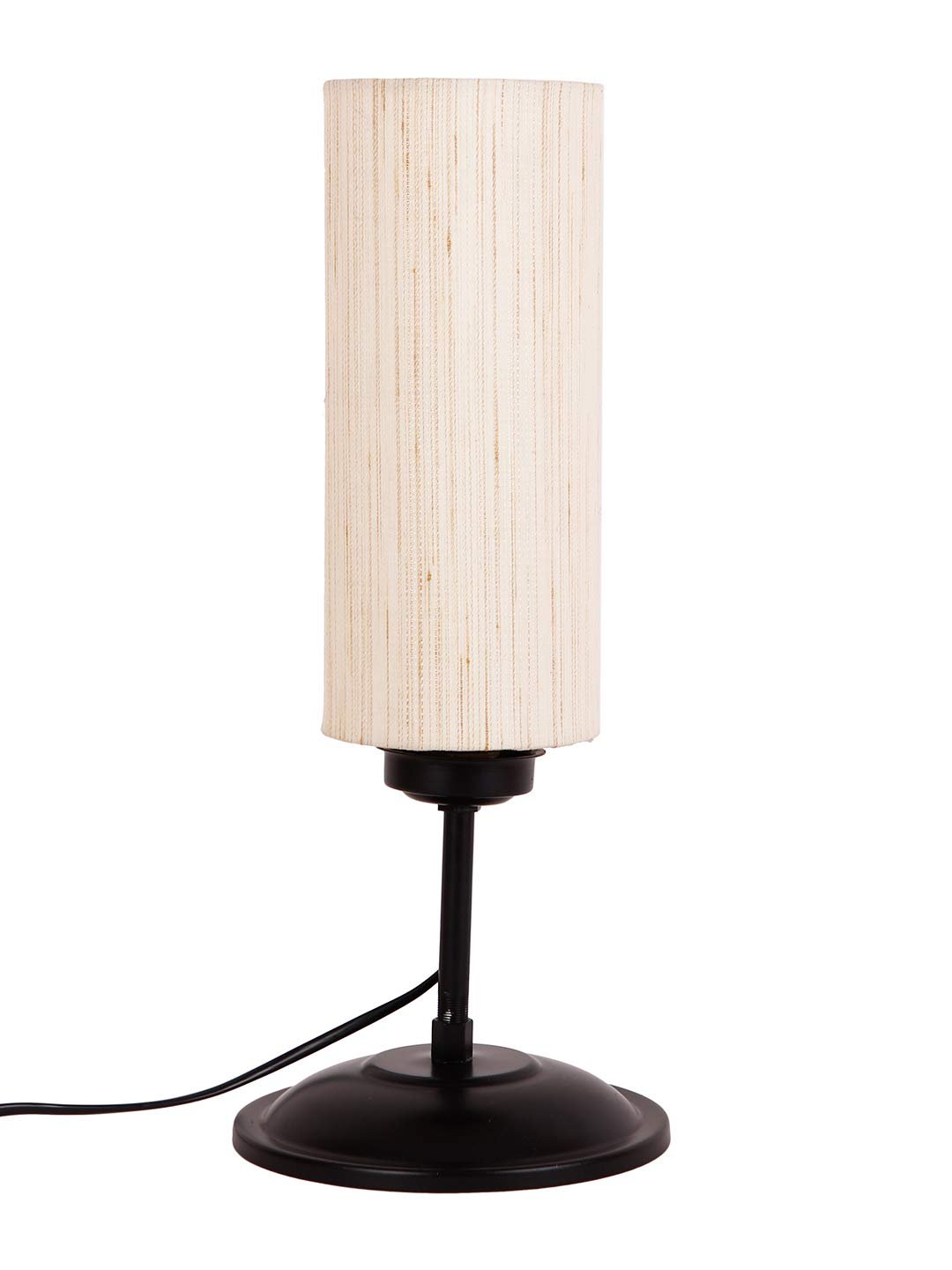 Cylindrical Off-White Cotton Shade Table Lamp with Black Base (Size : 6.75x6.75x16.1 Inches)