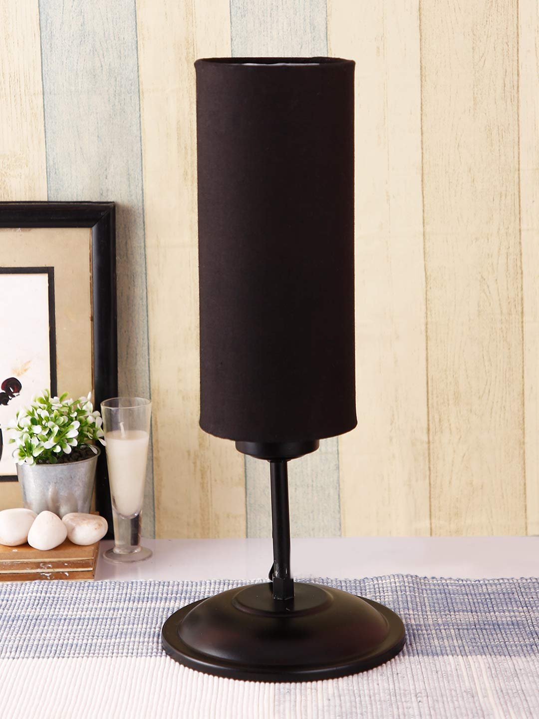 Cylindrical Cotton Shade Table Lamp with Black Base for Home/Office/Gifting - (Size : 6.75x6.75x16.1 Inches, Colour : Black)