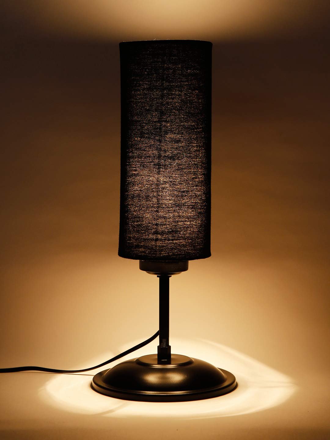 Cylindrical Cotton Shade Table Lamp with Black Base for Home/Office/Gifting - (Size : 6.75x6.75x16.1 Inches, Colour : Black)