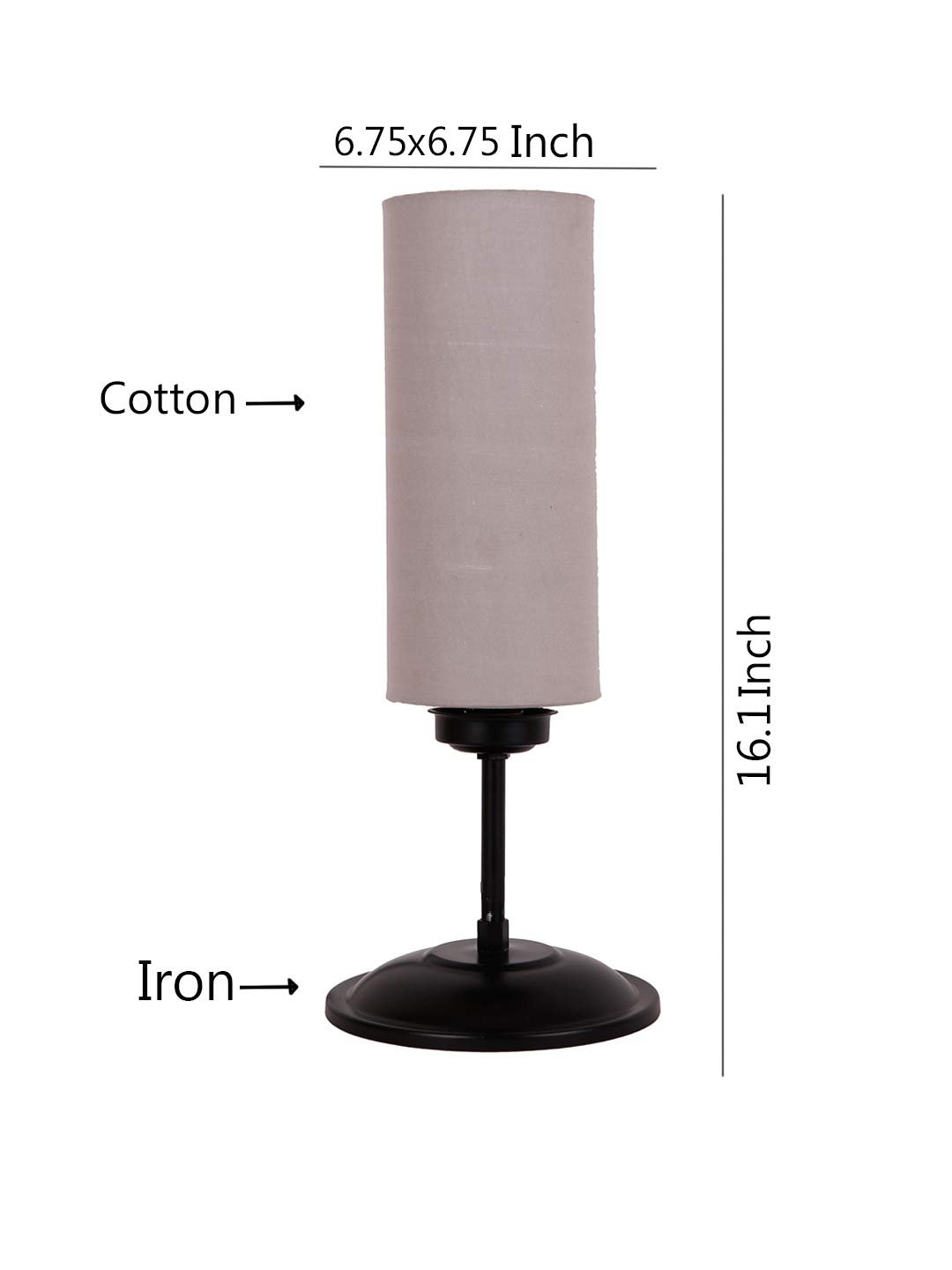 Cylindrical Grey Cotton Shade Table Lamp with Black Base