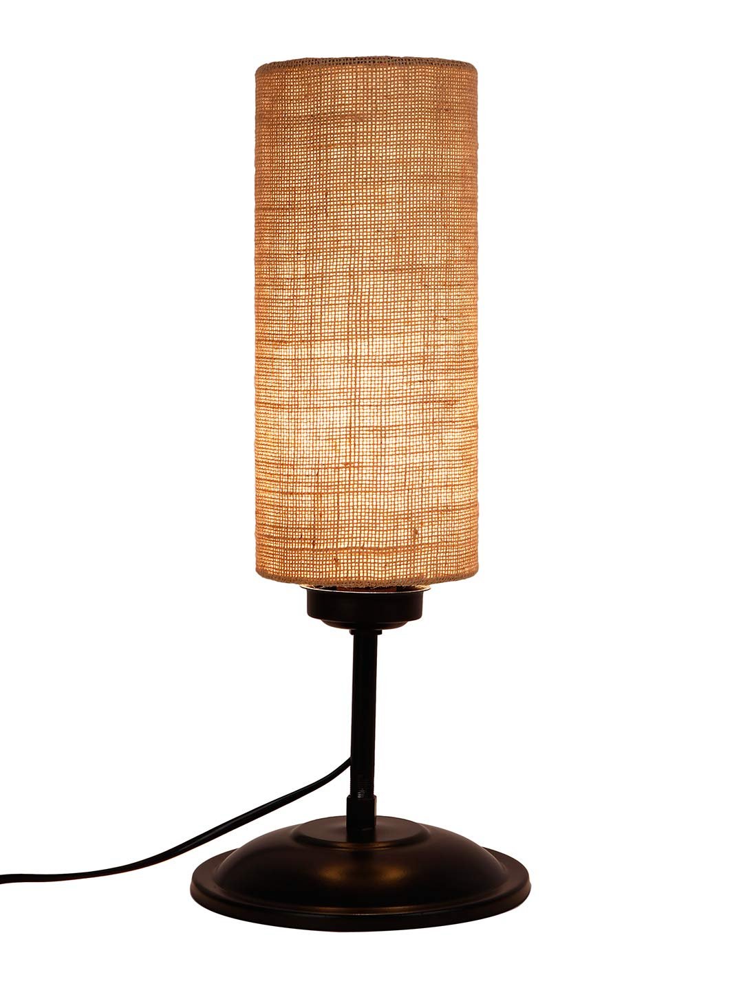 Cylindrical Beige Jute Shade Table Lamp with Black Base (Size : 6.75x6.75x16.1 Inches)