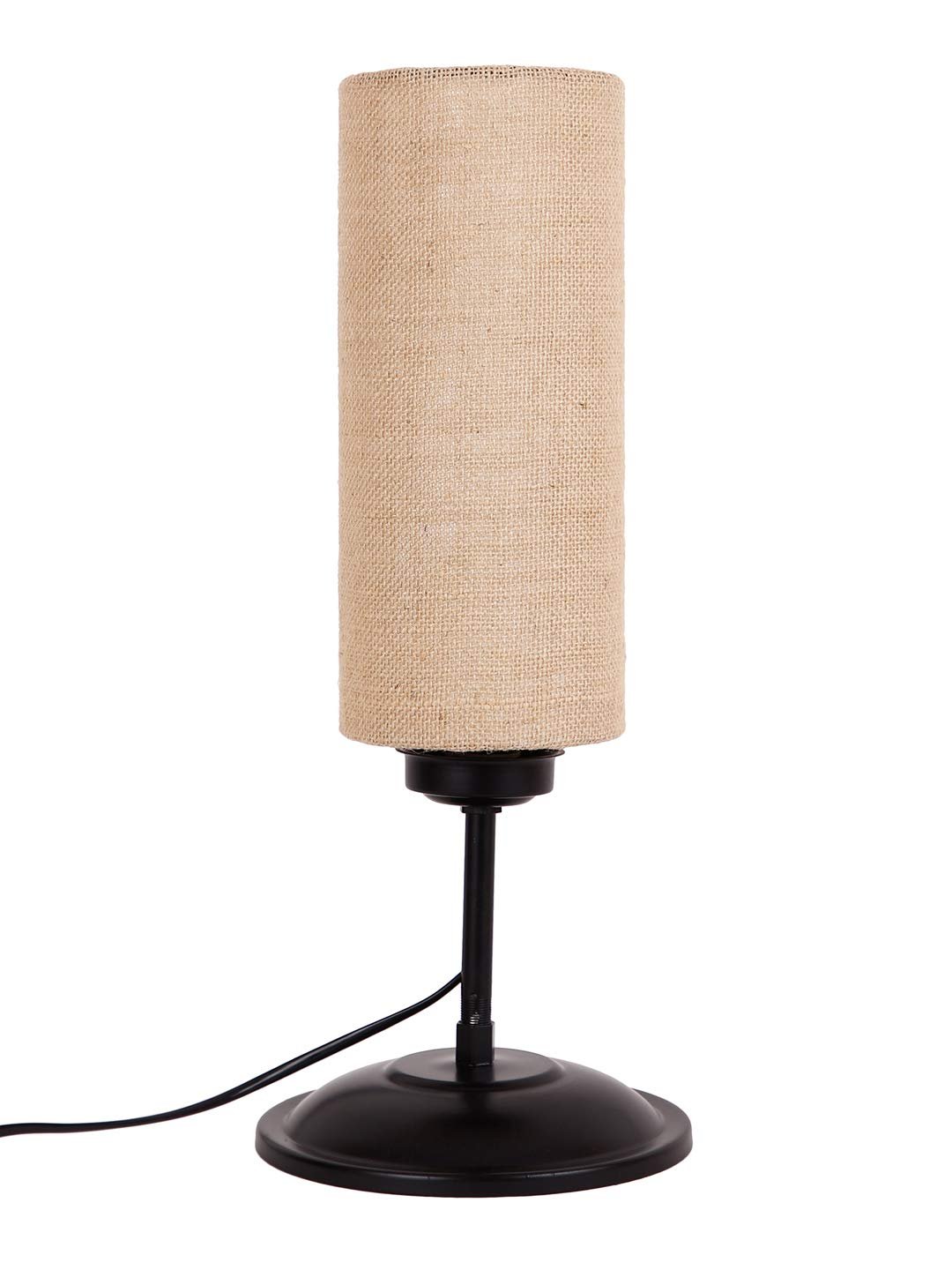 Cylindrical Beige Jute Shade Table Lamp with Black Base (Size : 6.75x6.75x16.1 Inches)