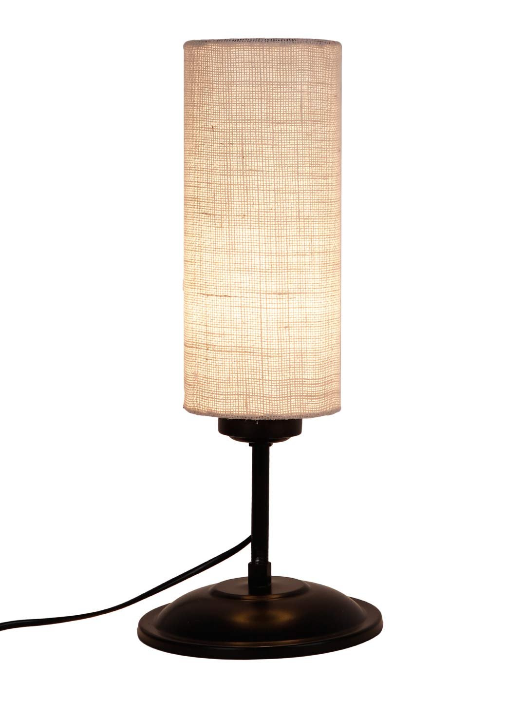 Cylindrical Jute Shade Table Lamp with Black Base for Home/Office/Gifting - (Size : 6.75x6.75x16.1 Inches, Colour : White)