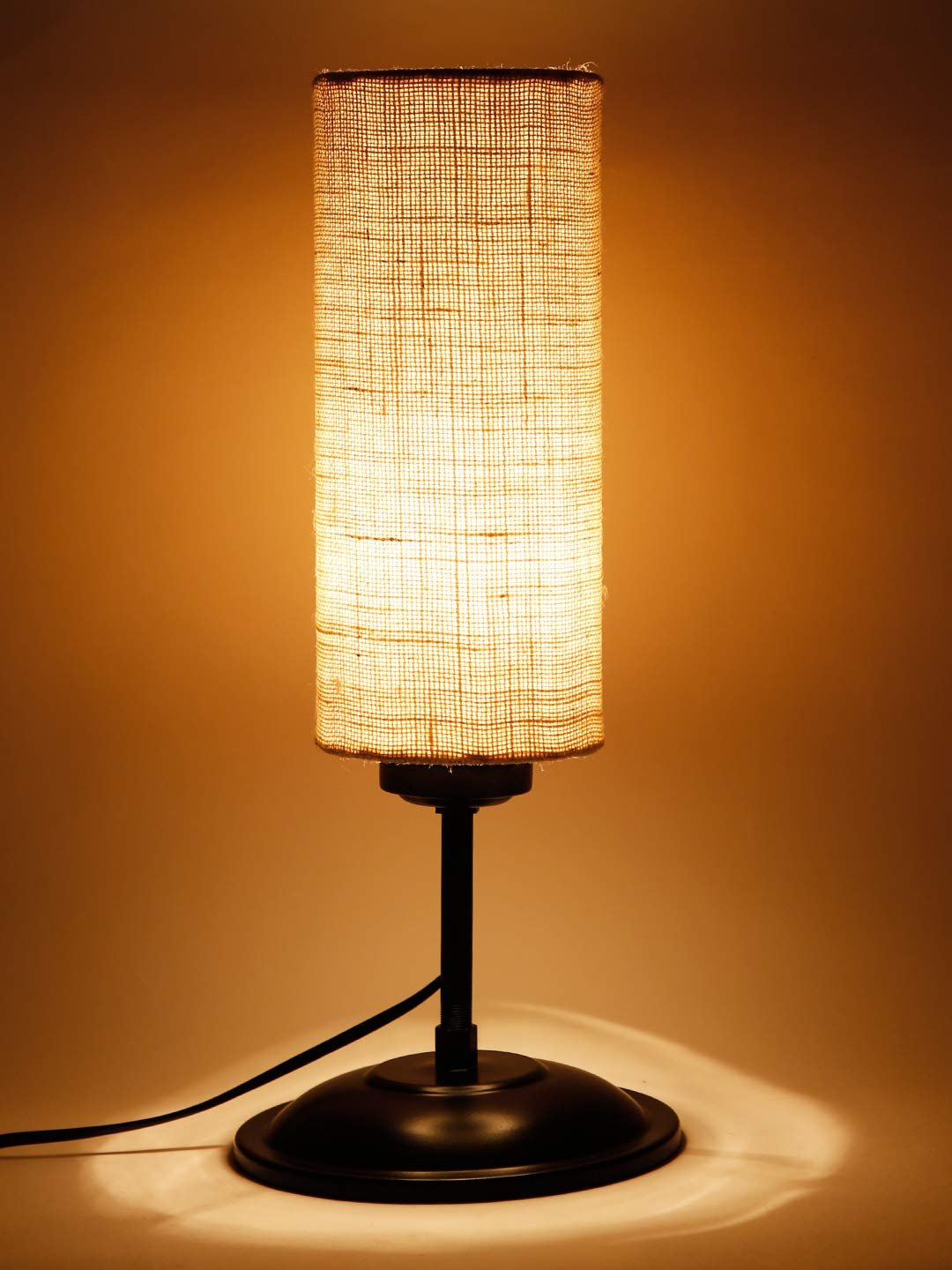 Cylindrical Jute Shade Table Lamp with Black Base for Home/Office/Gifting - (Size : 6.75x6.75x16.1 Inches, Colour : White)